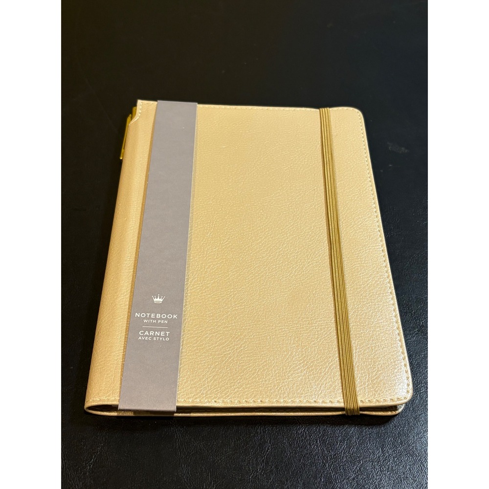 Hallmark Gold Faux Leather Notebook with Pen Metallic Journal‎ Elastic Closure
